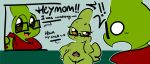 1-upclock anthro brown_eyes devolution dialogue duo eyewear female generation_2_pokemon genitals glasses green_body heart_symbol hi_res jay_(1-upclock) larvitar male male/female mira_(1-upclock) mother_(lore) mother_and_child_(lore) mother_and_son_(lore) nintendo nude parent_(lore) parent_and_child_(lore) parent_and_son_(lore) pokemon pokemon_(species) pussy scarf son_(lore) suprised_look