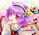  &gt;_&lt; animal_ears bad_id bad_pixiv_id black_hair braid brown_hair cake cat_ears cat_tail chibi closed_eyes eyes food hair_ribbon hairband heart inuboe kaenbyou_rin komeiji_satori long_hair multiple_girls multiple_tails pastry pencil pink_eyes pink_hair purple_hair red_eyes red_hair reiuji_utsuho ribbon short_hair tail touhou twin_braids twintails wings wooden_pencil 