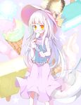 blush copyright_request food hat highres ice_cream long_hair oouso silver_hair solo yellow_eyes 