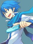  bad_id bad_pixiv_id blue_eyes blue_hair blue_scarf face food kaito male_focus minoa_(lastswallow) popsicle scarf simple_background smile solo vocaloid 