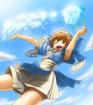  brown_eyes brown_hair crystal happy ice konril kozuka one_eye_closed rimururu samurai_spirits short_hair shorts solo white_shorts 