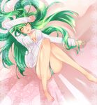  bad_id bad_pixiv_id barefoot c.c. code_geass green_hair hinariaoba long_hair lying open_clothes open_shirt panties shirt solo underwear yellow_eyes 