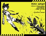  animal_ears broken copyright_request cyborg inue_shinsuke mecha_musume monochrome necktie short_hair solo yellow_background 