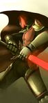  cape glowing highres kamen_rider kamen_rider_kiva kamen_rider_kiva_(series) lamchunhin male_focus solo sword weapon 