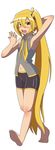  akita_neru armpits barefoot blonde_hair feet highres long_hair navel necktie side_ponytail sleepy smith_hioka solo teardrop undone_tie very_long_hair vocaloid yawning yellow_eyes 