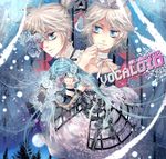  2girls aqua_eyes aqua_hair bad_id bad_pixiv_id blonde_hair blood ciel1533 dress elbow_gloves flower full_moon gloves hair_ornament hair_ribbon hairclip hatsune_miku kagamine_len kagamine_rin kurai_mori_no_circus_(vocaloid) long_hair moon multiple_girls ribbon rose short_hair siblings twins vocaloid 