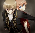  1girl blue_eyes brown_eyes brown_hair dirty gintama kagura_(gintama) maruki_(punchiki) okita_sougo red_hair 