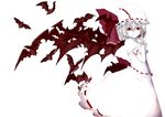  bat bat_wings dress hat highres red_eyes remilia_scarlet shiro-inu short_hair solo touhou white_hair wings wrist_cuffs 