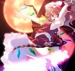  blonde_hair clock clock_tower flandre_scarlet full_moon hat ichio moon one_side_up ponytail red_eyes short_hair solo thighhighs touhou tower wings 