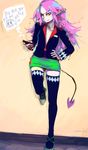  bad_id bad_pixiv_id cellphone demon_tail earrings eric_muentes jewelry legs long_hair orange_eyes original phone pink_hair solo tail thighhighs 