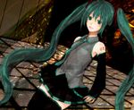  aqua_eyes aqua_hair bad_id bad_pixiv_id green_eyes hatsune_miku hiro_(harucoon) long_hair necktie skirt solo thighhighs twintails vocaloid zettai_ryouiki 