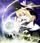  ba_gua blonde_hair bow braid fangs frills grin hat kirisame_marisa mini-hakkero open_mouth short_hair skirt smile solo touhou tri trigram witch_hat yellow_eyes yin_yang 