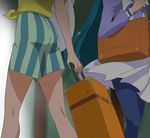  amanogawa_kirara ass blue_hair blue_legwear go!_princess_precure haruyama_kazunori head_out_of_frame kaidou_minami long_hair multiple_girls pantyhose pantylines precure rolling_suitcase shorts striped striped_shorts vertical_stripes 