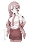  blush braid breasts chestnut_mouth idolmaster idolmaster_cinderella_girls kara_(color) large_breasts long_hair monochrome necktie pantyhose senkawa_chihiro single_braid solo undressing 