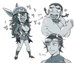  2girls @_@ aogiri_(pokemon) bandana big_hair drooling genderswap genderswap_(ftm) genderswap_(mtf) goggles goggles_on_head hair_over_one_eye heart izumi_(pokemon) jewelry korean laughing long_hair monochrome multiple_girls necklace pasties pokemon pokemon_(game) pokemon_oras sharp_teeth ssalbulre team_aqua teeth translated twintails ushio_(pokemon) 