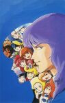  1980s_(style) 1985 amandara_kamandara blue_eyes character_request daba_myroad dated fairy fanneria_amu gavlet_gable gaw_ha_leecee highres juusenki_l-gaim kitazume_hiroyuki kyao_mirao lilith_fau looking_at_viewer multiple_boys multiple_girls nei_mo_han official_art oldna_poseidal one_eye_closed promotional_art red_hair retro_artstyle scan signature sunglasses traditional_media 