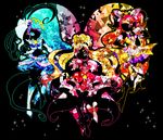  amanogawa_kirara bad_id bad_pixiv_id black_background blonde_hair blue_hair brown_hair cure_flora cure_mermaid cure_twinkle earrings flower_earrings gloves go!_princess_precure haruno_haruka jewelry kaidou_minami long_hair magical_girl multiple_girls ninomae precure seashell_earrings star star_earrings 