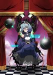  armchair blue_hair chair detached_sleeves glasses hairband highres looking_at_viewer one_eye_closed original potato_pot red_eyes short_hair solo 