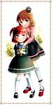  bad_id bad_pixiv_id blue_eyes brown_hair bug butterfly child crown dress flower hair_bobbles hair_ornament highres ichigo_kocha insect key kneehighs mary_janes multiple_girls open_mouth purple_eyes red_hair rose shoes smile two_side_up umineko_no_naku_koro_ni ushiromiya_ange ushiromiya_maria white_legwear yellow_flower yellow_rose younger 