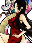  1girl amazon black_hair boa_hancock breasts earrings jewelry long_hair one_piece salome_(one_piece) sleeveless snake 