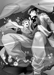  1girl beluga_whale bubble father_and_daughter greyscale hat jojo_no_kimyou_na_bouken kilva_lollop kuujou_jolyne kuujou_joutarou monochrome underwater whale 