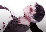  black_hair black_sclera looking_at_viewer male_focus multicolored_hair necktie red_eyes sasaki_haise solo tears tokyo_ghoul tokyo_ghoul:re trench_coat white_hair 