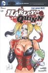  1girl batman_(series) breasts character_doll cleavage dc_comics elias_chatzoudis harley_quinn looking_at_the_viewer looking_at_viewer multicolored_hair sexually_sugestive sexually_suggestive the_joker twintails 
