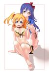  bikini blue_eyes blue_hair brown_eyes highres kousaka_honoka long_hair love_live! love_live!_school_idol_project mimosa211 multiple_girls orange_hair short_hair sonoda_umi swimsuit 