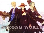  3boys black_hair blonde_hair bolo_tie formal green_hair male_focus monkey_d_luffy multiple_boys necktie one_piece one_piece:_strong_world roronoa_zoro sanji straw_hat suit trio 