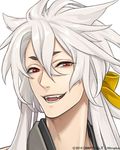  animal_ears bishounen commentary_request company_name dated face fangs fox_boy fox_ears ipev japanese_clothes jpeg_artifacts kogitsunemaru long_hair looking_at_viewer male_focus md5_mismatch nitroplus official_art open_mouth red_eyes solo thick_eyebrows touken_ranbu upper_body white_background 