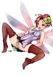  1girl chain_chronicle fairy gem green_eyes pirika_(chain_chronicle) pointy_ears pussy red_hair simple_background stmaster uncensored wings 