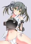  absurdres belly grey_hair highres japanese_clothes kantai_collection long_hair muneate navel panties ribbon side-tie_panties smile solo tomatomato_(tomato_kanzume) twintails underwear white_panties zuikaku_(kantai_collection) 