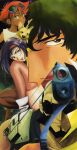  absurdres beard blush_stickers cowboy_bebop dog edward_wong_hau_pepelu_tivrusky_iv ein_(cowboy_bebop) facial_hair faye_valentine green_eyes gun hairband highres holding holding_gun holding_weapon jet_black kawamoto_toshihiro lipstick makeup official_art orange_hair orange_hairband scar scar_across_eye smile spike_spiegel sunglasses weapon welsh_corgi white_footwear 