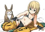  bikini blonde_hair fingerless_gloves flat_chest glasses gloves lillipa lying ol_blink_(pso2) on_side phantasy_star phantasy_star_online_2 side-tie_bikini simple_background smile sody swimsuit white_background 