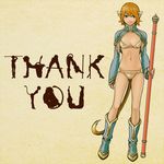  animal_ears blush boots breasts brown_hair english genderswap genderswap_(mtf) green_eyes journey_to_the_west lips medium_breasts monkey_tail navel polearm sleeves_past_wrists smile solo staff standing sun_wukong tail thank_you underwear weapon yuuhei 
