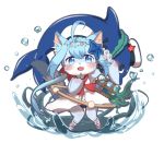  1girl blue_eyes blue_hair cat cat_busters furry open_mouth shark tomamori_yua water 