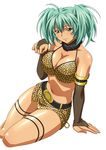  1girl breasts cleavage dark_skin green_eyes green_hair ikkitousen large_breasts long_hair ryofu_housen smile solo 