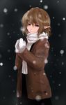  alternate_costume blonde_hair green_eyes highres jacket long_sleeves mittens mizuhashi_parsee neko_zukin pointy_ears scarf smile snowing solo touhou winter_clothes 