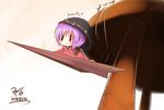  &gt;:) artist_name bikuseno blush bowl bowl_hat chibi dated english flying full_body hat japanese_clothes kimono lying minigirl obi on_stomach paper_airplane purple_hair rice_bowl sash short_hair signature sketch smile solid_oval_eyes solo sukuna_shinmyoumaru table touhou v-shaped_eyebrows 