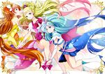  amanogawa_kirara aqua_eyes blonde_hair blue_eyes blue_hair boots brown_hair cure_flora cure_mermaid cure_twinkle earrings flower_earrings gloves go!_princess_precure gradient_hair haruno_haruka jewelry kaidou_minami kanasuke long_hair magical_girl midriff multicolored_hair multiple_girls navel pink_hair precure seashell_earrings smile star star_earrings two-tone_hair very_long_hair white_gloves 