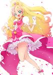  :d aosa_(momikin) blonde_hair choker cure_flora gloves go!_princess_precure green_eyes haruno_haruka highres long_hair looking_at_viewer magical_girl multicolored_hair open_mouth pink_hair precure smile solo two-tone_hair white_background white_gloves 