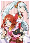  belt blue_eyes breasts cleavage green_eyes hair_ornament kiichi_asa lailah_(tales) long_hair multiple_girls red_hair rose_(tales) small_breasts tales_of_(series) tales_of_zestiria very_long_hair white_hair 