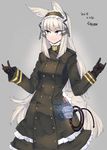  \n/ animal_ears bangs blunt_bangs coat gloves hairband highres long_hair military military_uniform original sidelocks sigama solo standing tail uniform very_long_hair white_eyes white_hair 