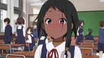  animated animated_gif black_hair blush choi_mochimazzui classroom dark_skin purple_eyes school_uniform solo_focus sweat tamako_market 