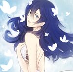  bare_shoulders bathrobe blue_eyes blue_hair bug butterfly fire_emblem fire_emblem:_kakusei insect long_hair looking_at_viewer lucina open_mouth simple_background 