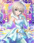 anastasia_(idolmaster) artist_request blue_eyes chain dress elbow_gloves eyelashes gloves gold_chain idolmaster idolmaster_cinderella_girls jewelry necklace official_art pantyhose pure_white_memories short_hair silver_hair solo 