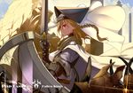  armor blonde_hair braid cape gauntlets highres knight pixiv_fantasia pixiv_fantasia_fallen_kings realmbw red_eyes shield solo sword weapon 