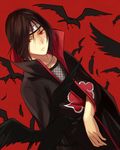  akatsuki_(naruto) animal bird black_hair crow flock male_focus naruto naruto_(series) red_eyes solo uchiha_itachi yuzuki_karu 