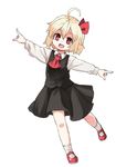  :d blonde_hair fang hair_ribbon open_mouth outstretched_arms red_eyes ribbon rumia shirt short_hair skirt smile spread_arms touhou vest yunuki_uta 