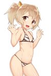 :3 :d animal_print bangs bikini blush brown_eyes cameltoe collarbone cowboy_shot eyebrows fangs flat_chest from_side grey_hair groin hands_up happy horns looking_at_viewer navel oni_horns open_mouth parted_bangs print_bikini ribs sengoku_collection short_eyebrows short_hair short_twintails simple_background skindentation smile solo stomach string_bikini swimsuit tenchisouha thick_eyebrows tiger_print toyotomi_hideyoshi_(sengoku_collection) twintails white_background 